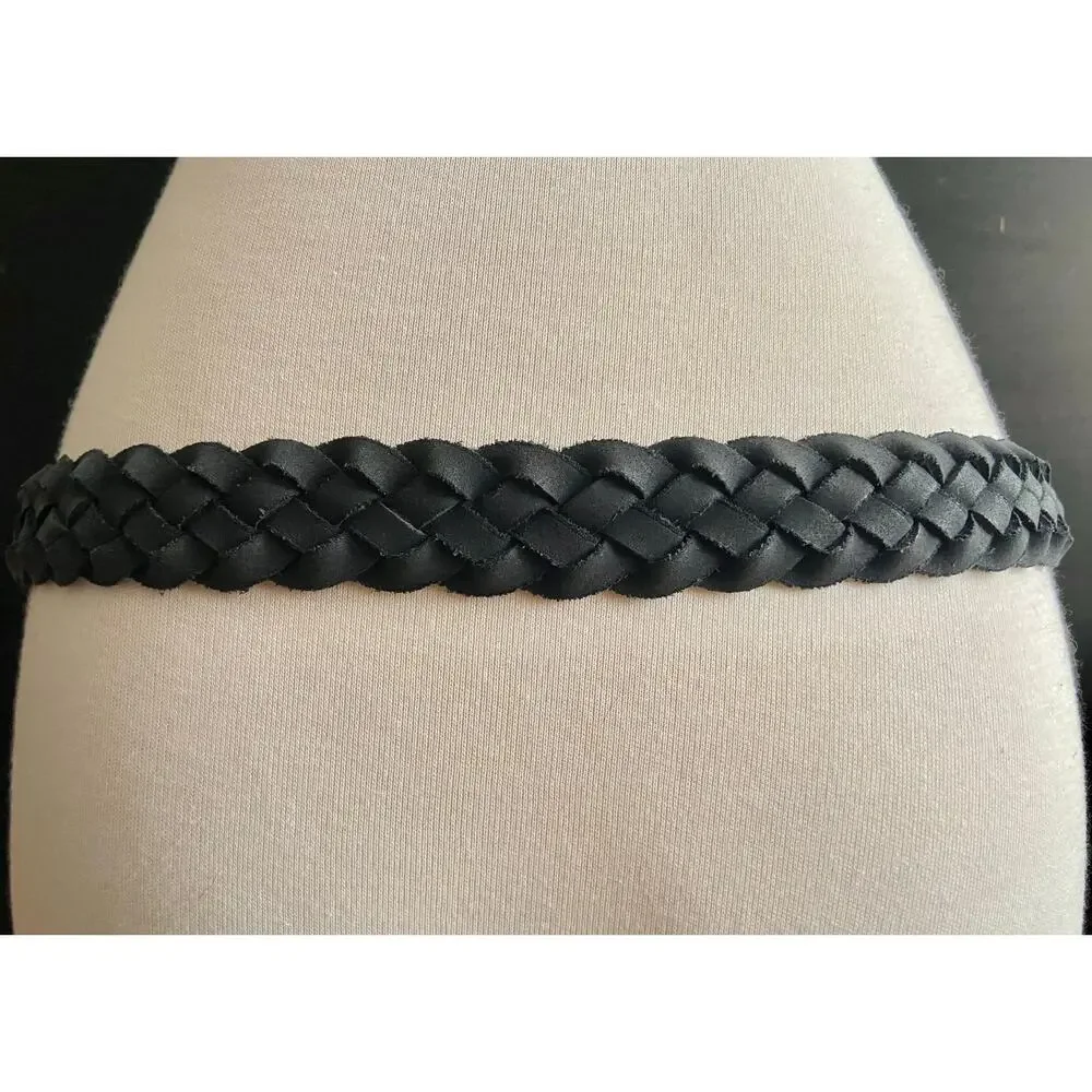 Black Suede Braided Bridle Belt Womens sz 36